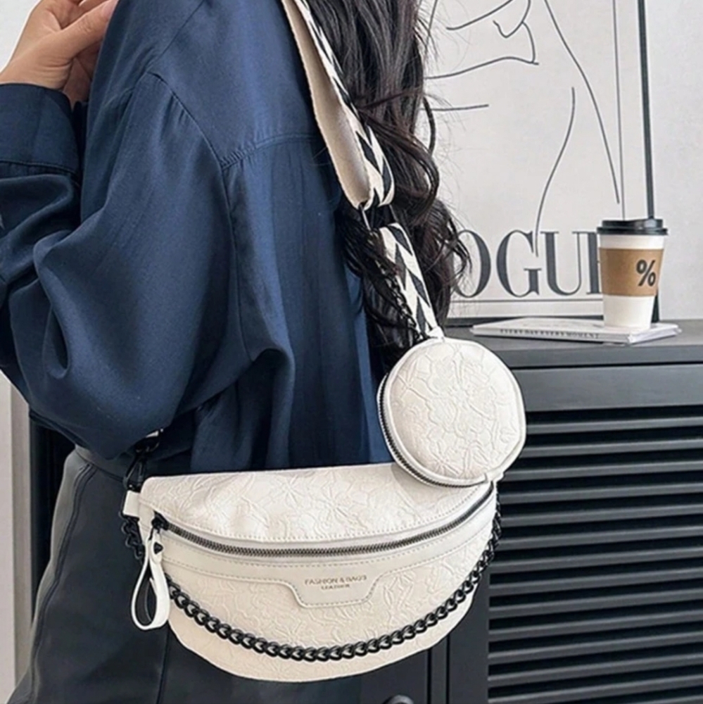 White Crossbody Embossed Sling Bag - Picture 3 of 4